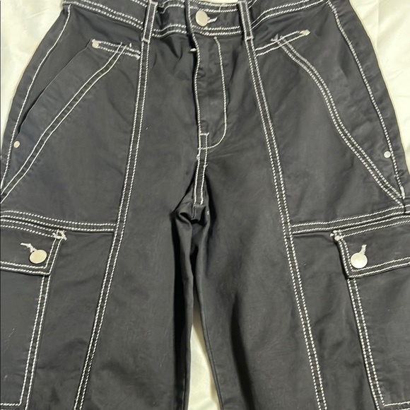 Anthropologie Black Cargo Pants with White Stitching - Picture 11 of 13